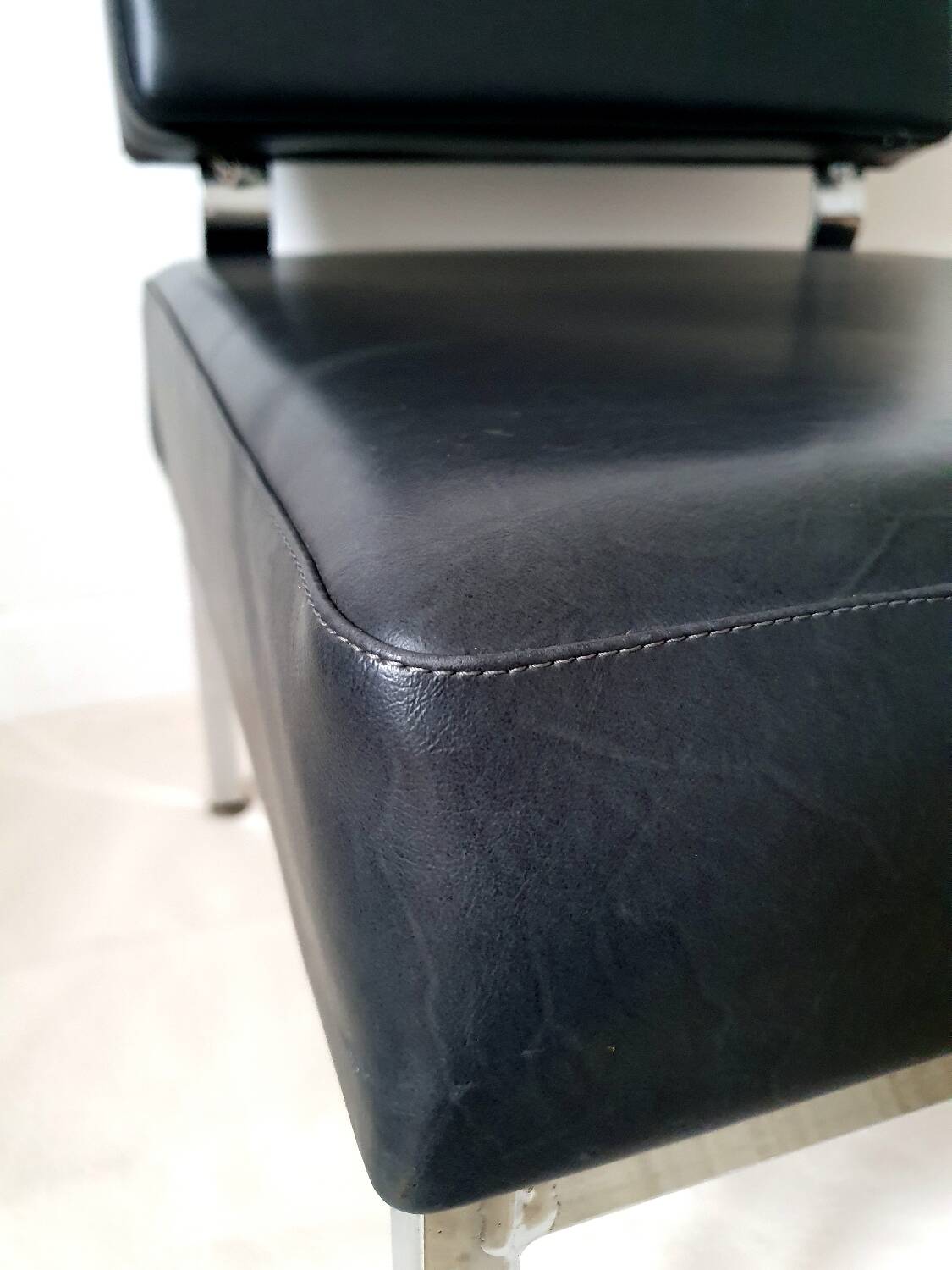 Chrome metal and imitation leather armchair from the 50s