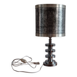 Chromed metal lamp and metallic paper lampshade. 70s