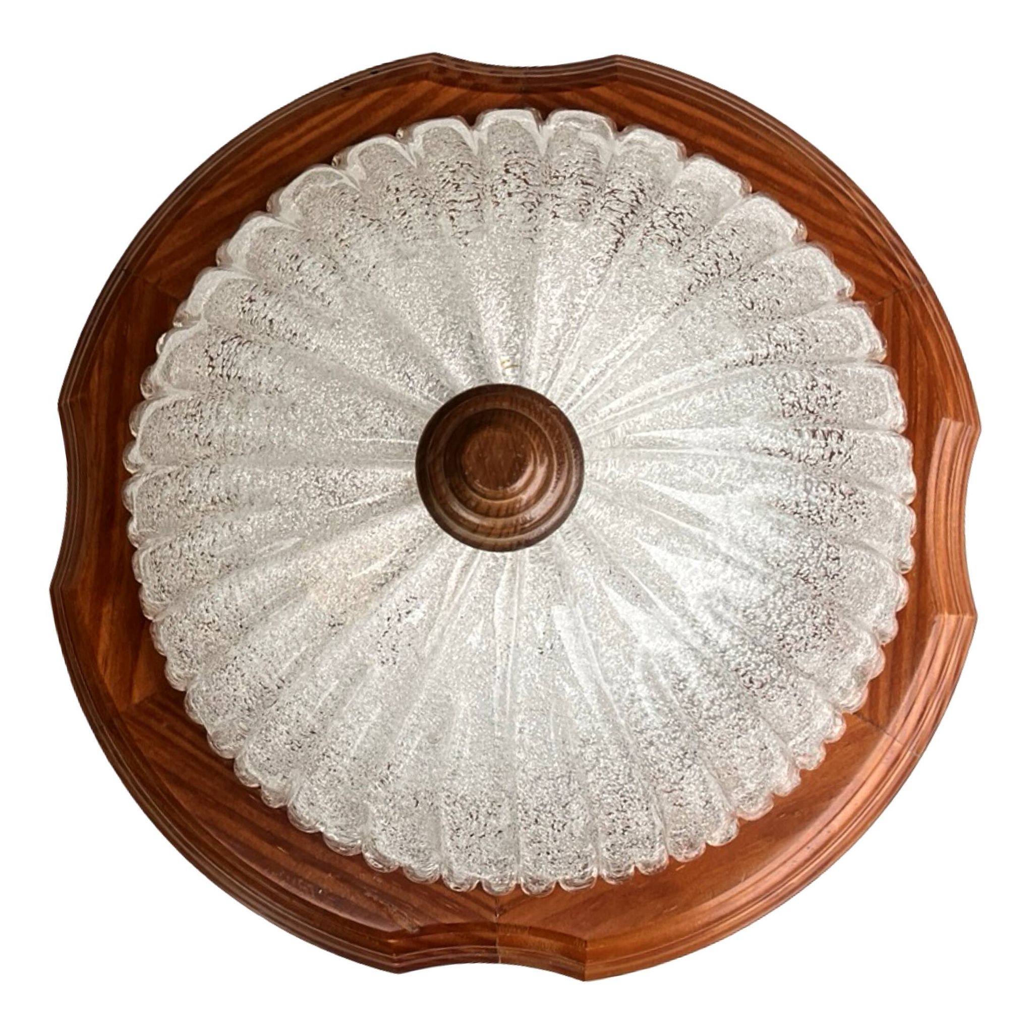 Italian ceiling lamp from the 1970s | ice glass and wood Mid Century Modern