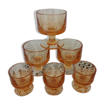 6 petits verres vintages oranges