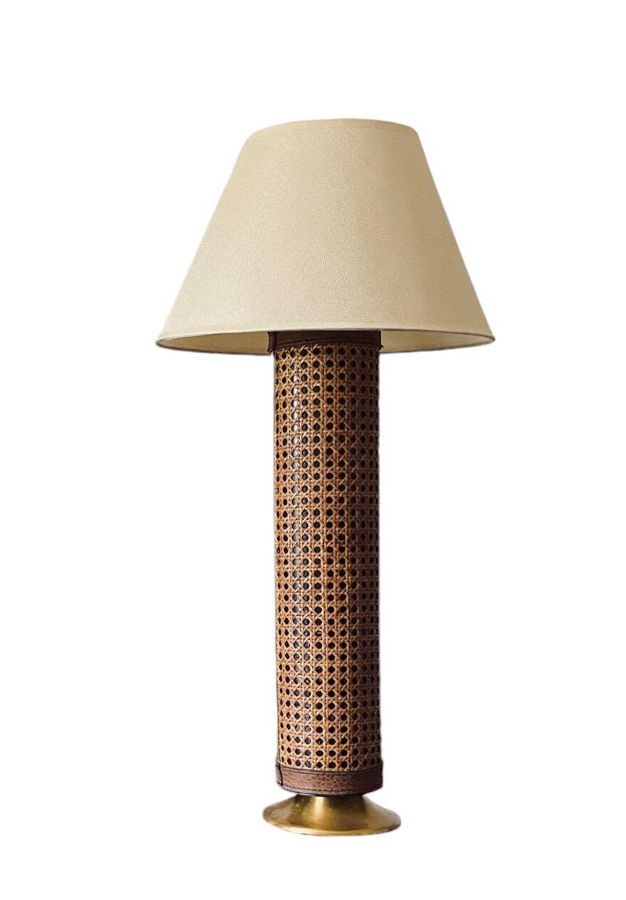 Hollywood regency brass and Vienna straw lamp base, Italy 1970's