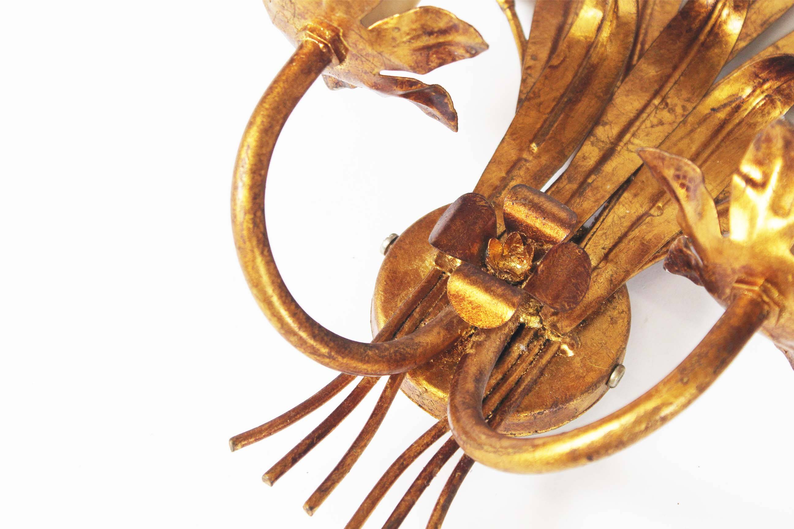 Pair of large vintage gilt sheaf of wheat sconces