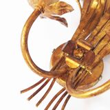 Pair of large vintage gilt sheaf of wheat sconces