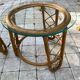 Pair of round coffee tables in vintage rattan and glass from the 1960s