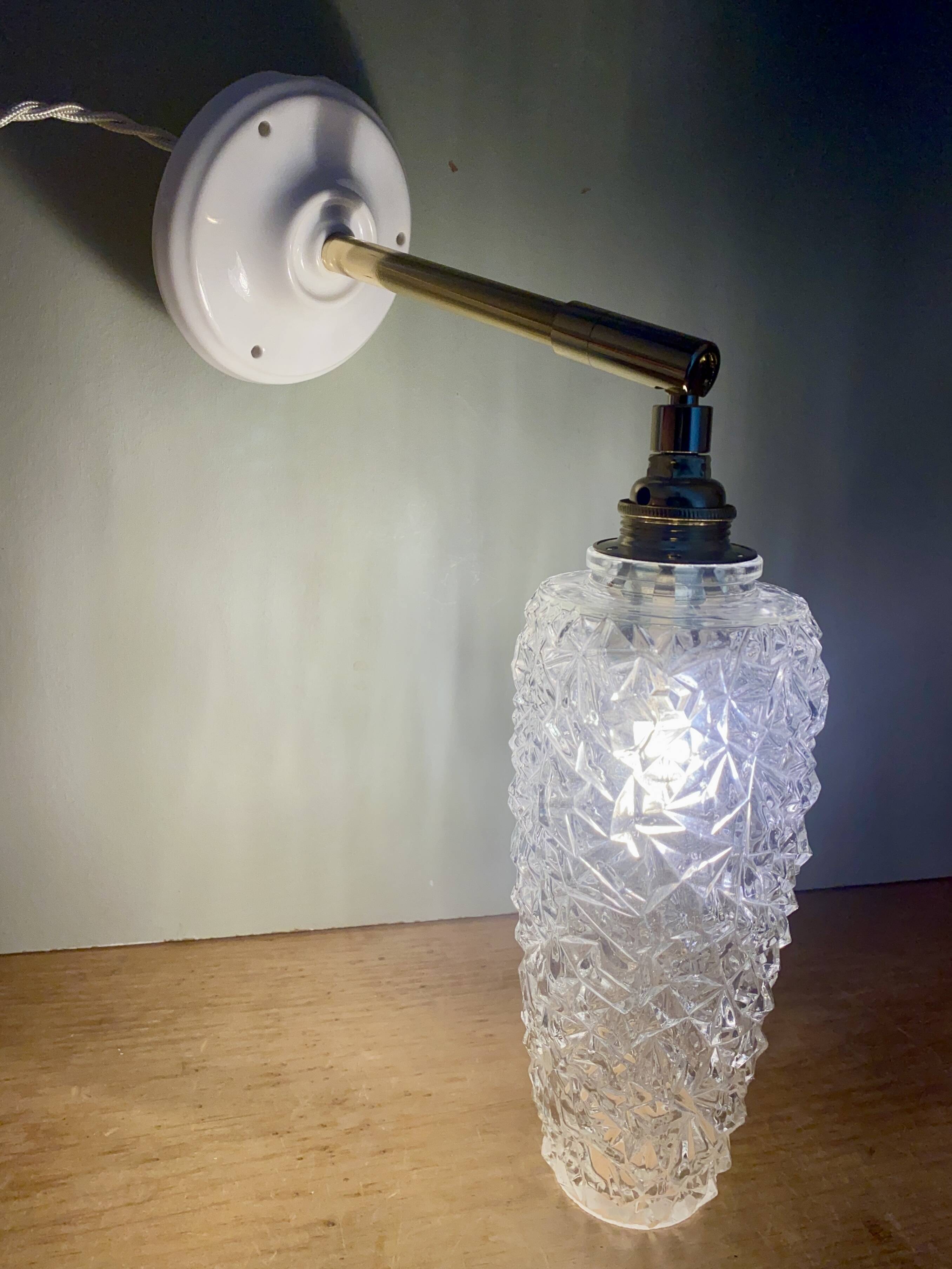 Vintage tulip wall light in diamond-point glass