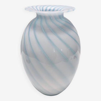 Postmodern Murano Glass Vase with Light Blue and White Canes, Italy