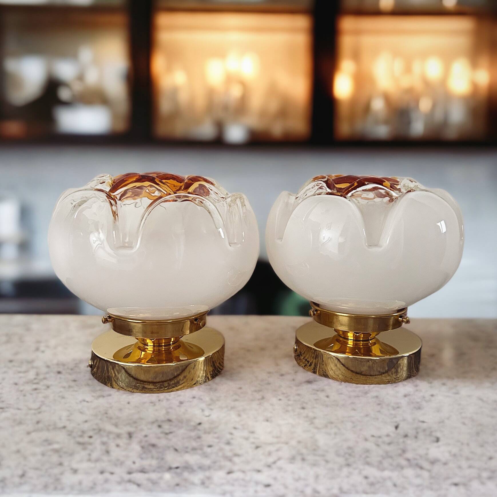 Lot de deux appliques fleurs en verre de Murano