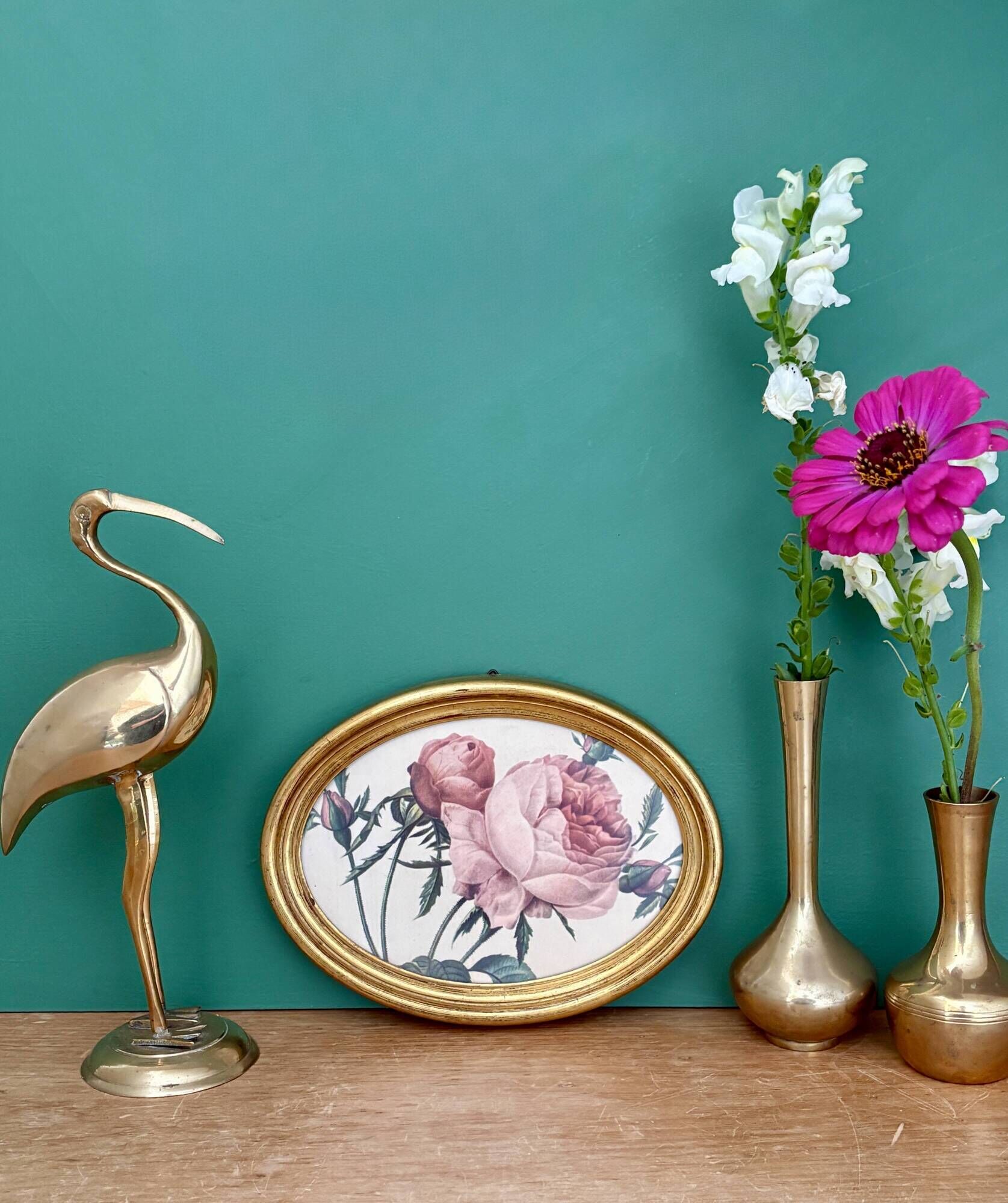 Vintage frame and rose by Redouté