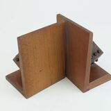 Pair of mid century bookends with dices solid teak wood 60s danish modern
