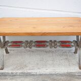 Wooden coffee table with wrought iron structure, side table, end of sofa, vintage table