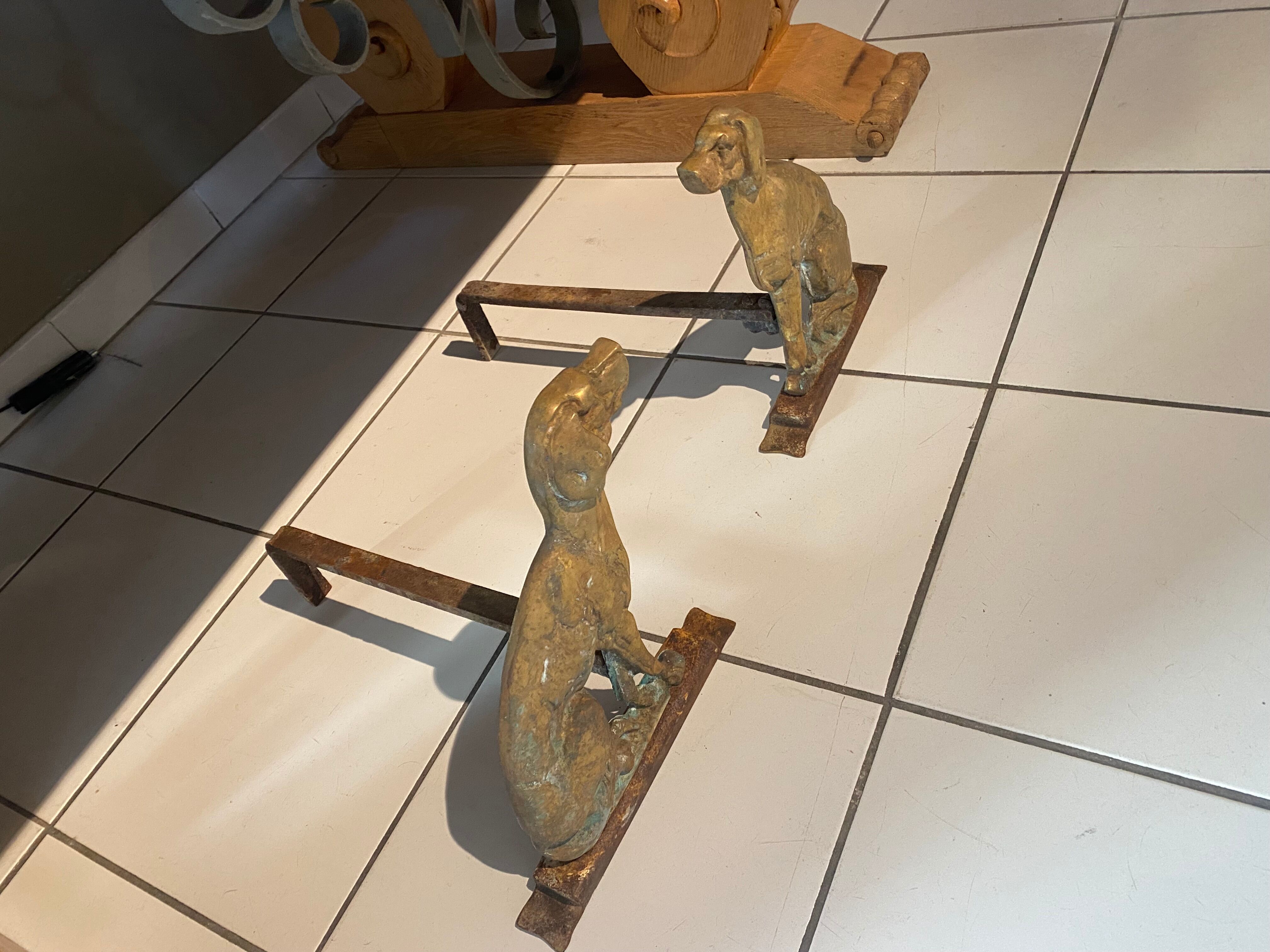 Pair of chenets "dog"