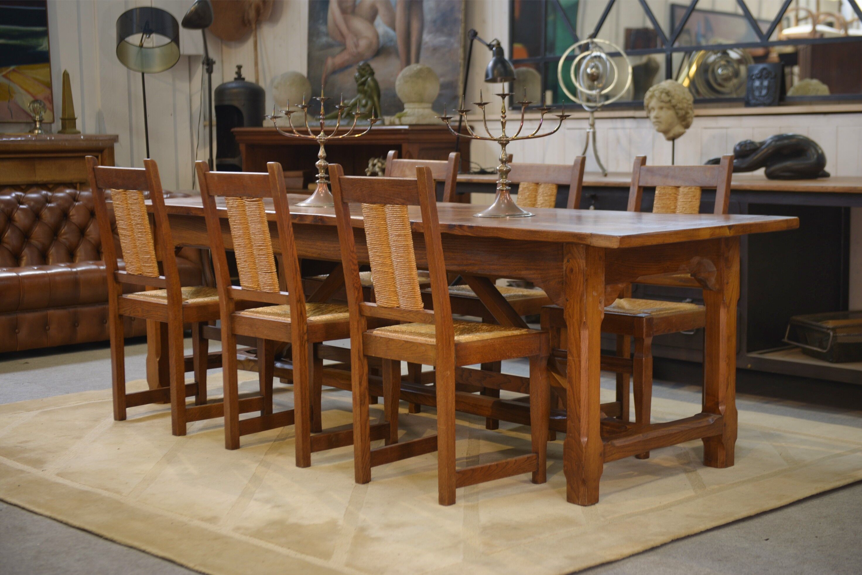 Grande table de ferme en orme massif 1950’s