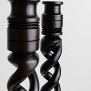 Dark Wood Candle Holders, Vintage 1970s Italy, Barley-Twist Design, Set of 2, Boho Table Decor