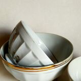 Five matching antique porcelain and earthenware bowls
