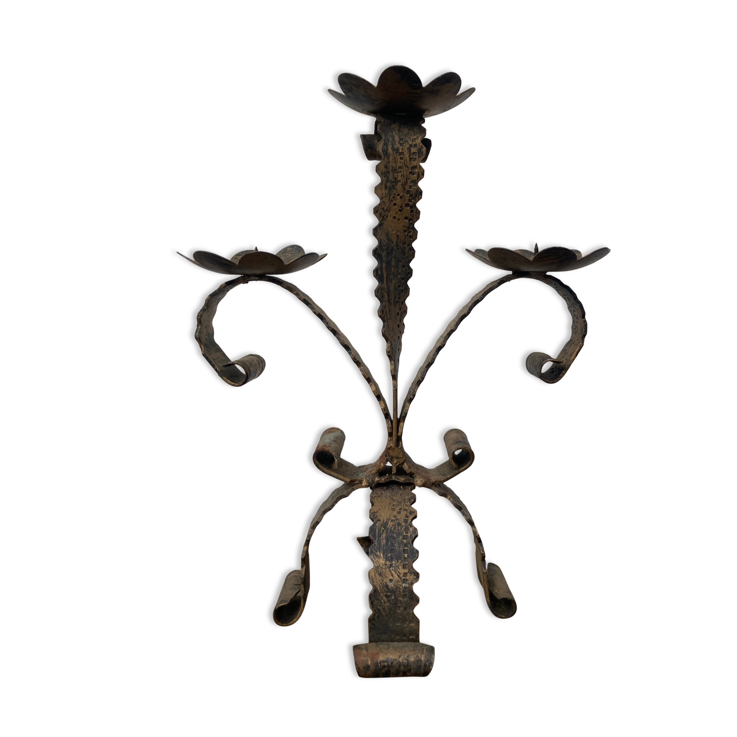 Brutalist candle holder folk art - wrought iron candlestick