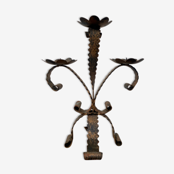 Bougeoir brutaliste art populaire - chandelier en fer forgé