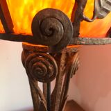 Wrought iron art deco lamp and glass paste