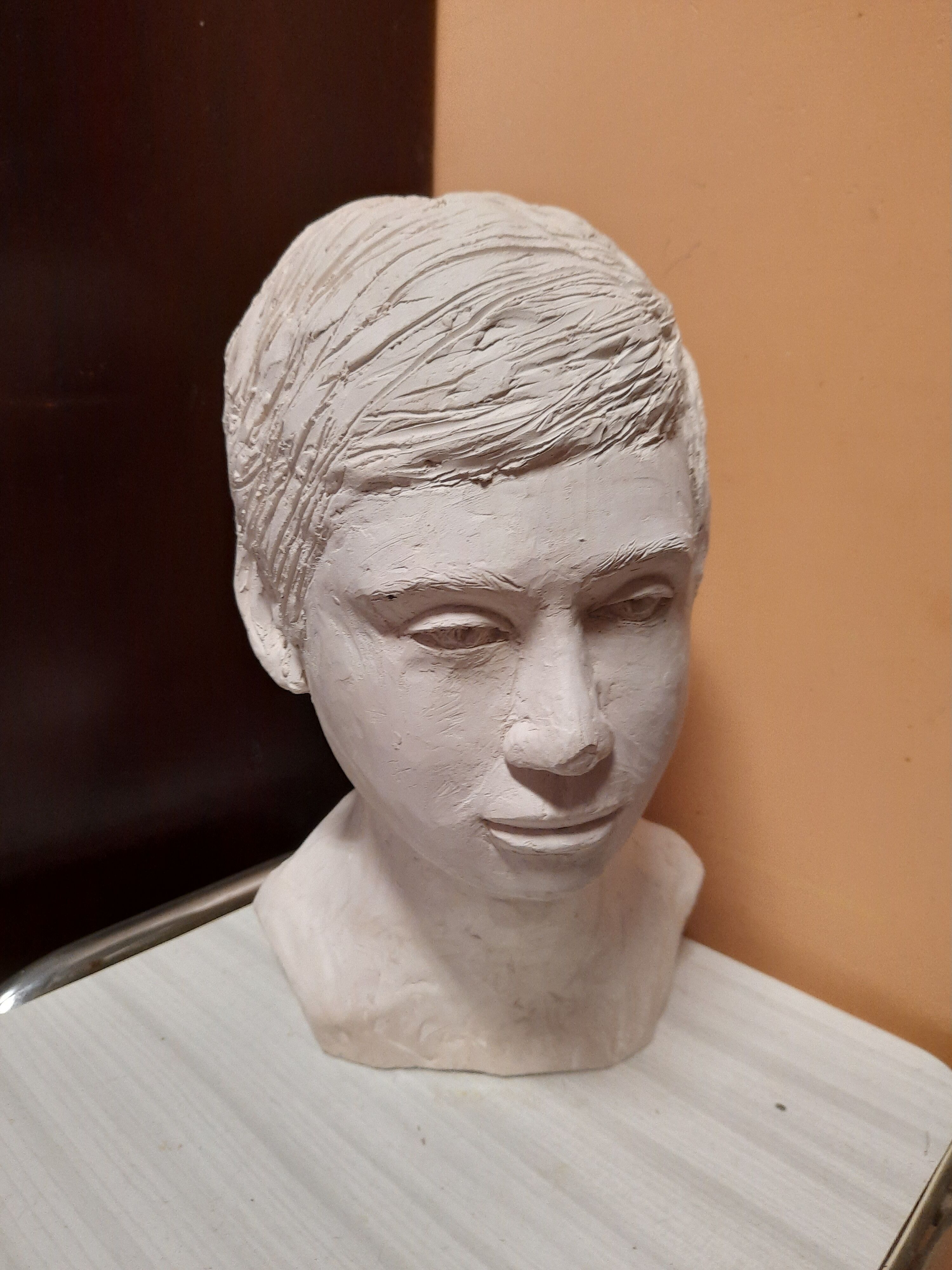 Boy's head in plaster