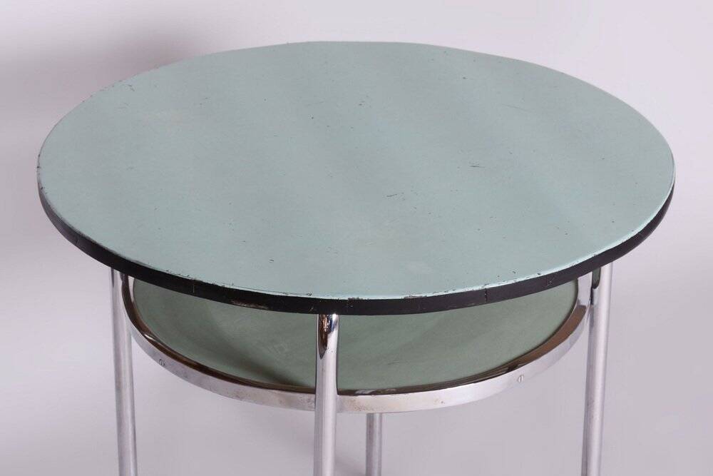 Small Czech Bauhaus Round Side Table in Chrome, 1930s
