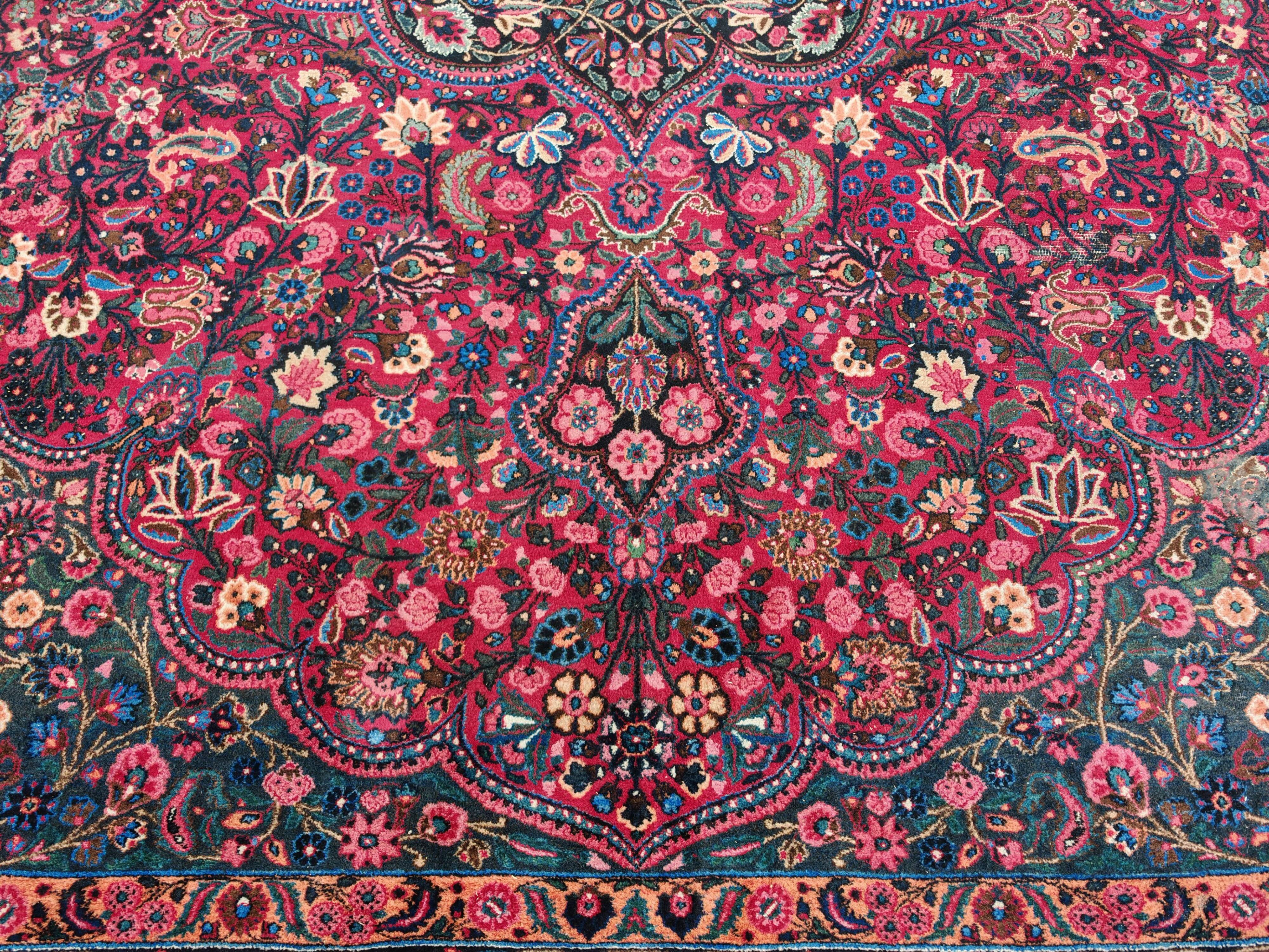 XXL hand-knotted Persian Mashad Moud carpet in wool, 1930s