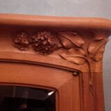 Art Nouveau glass library in walnut burl