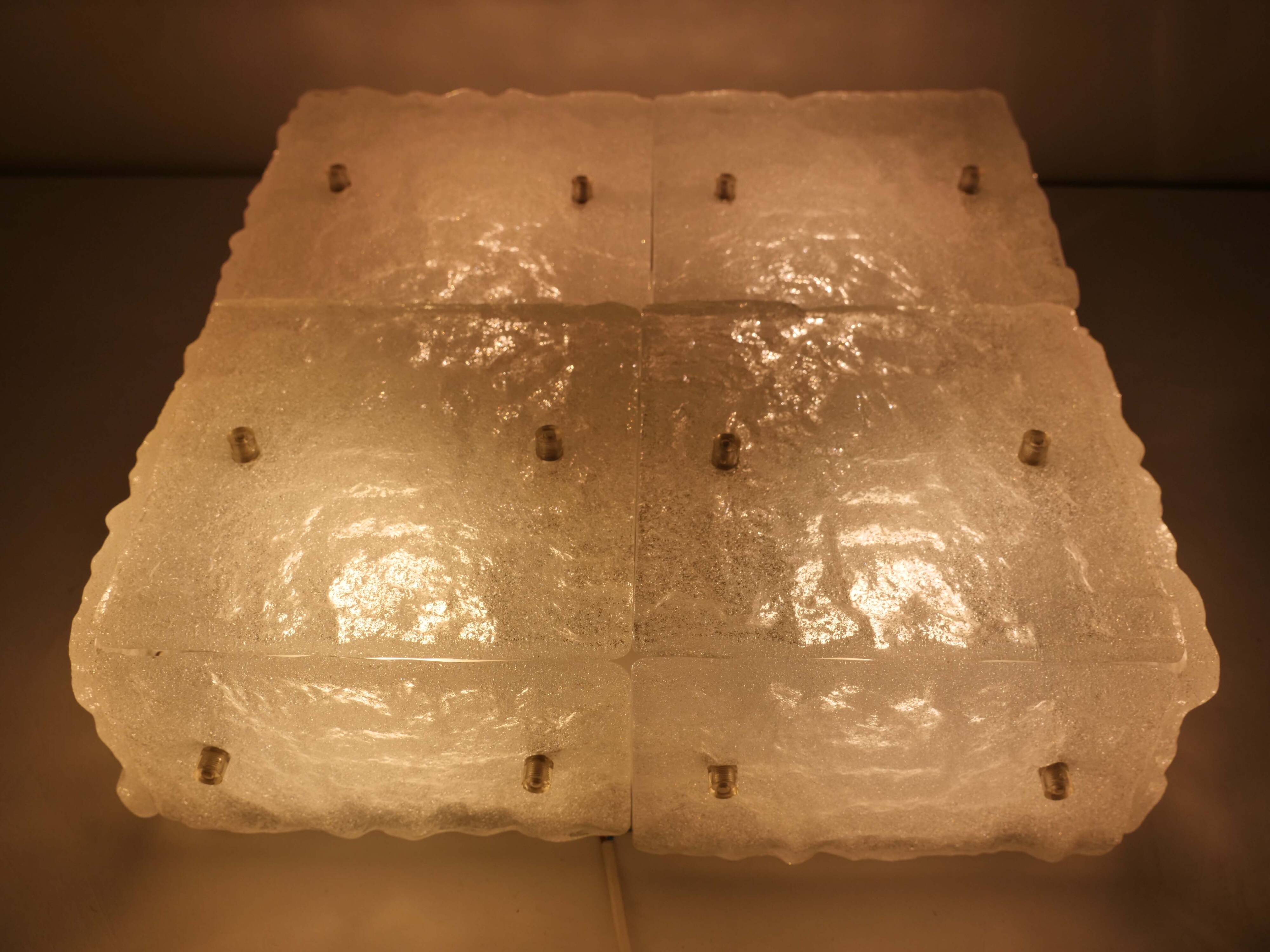 1960s Kalmar Franken Ceiling Lamp Ice Glass Design