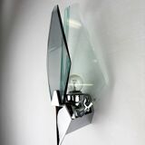 Pair of Veca sconces, Murano blue cut glass & black lucite, Italy, circa 1970s