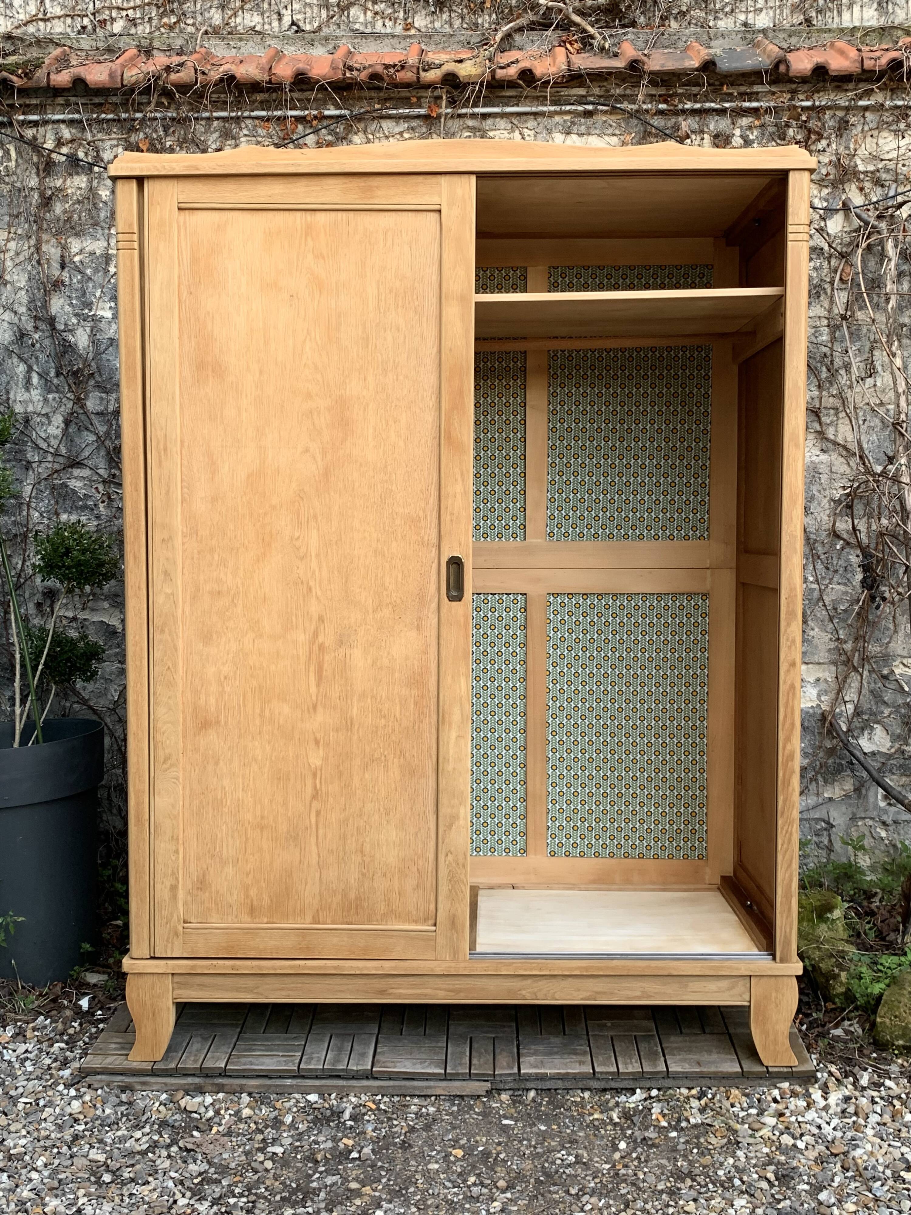 Parisian art deco wardrobe sliding doors solid raw oak