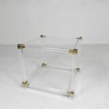 Hollywood Regency coffee table plexiglass, glass, brass, 1970s