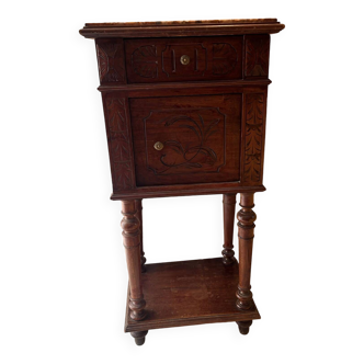 Table d'appoint, chevet en bois massif et plateau en marbre