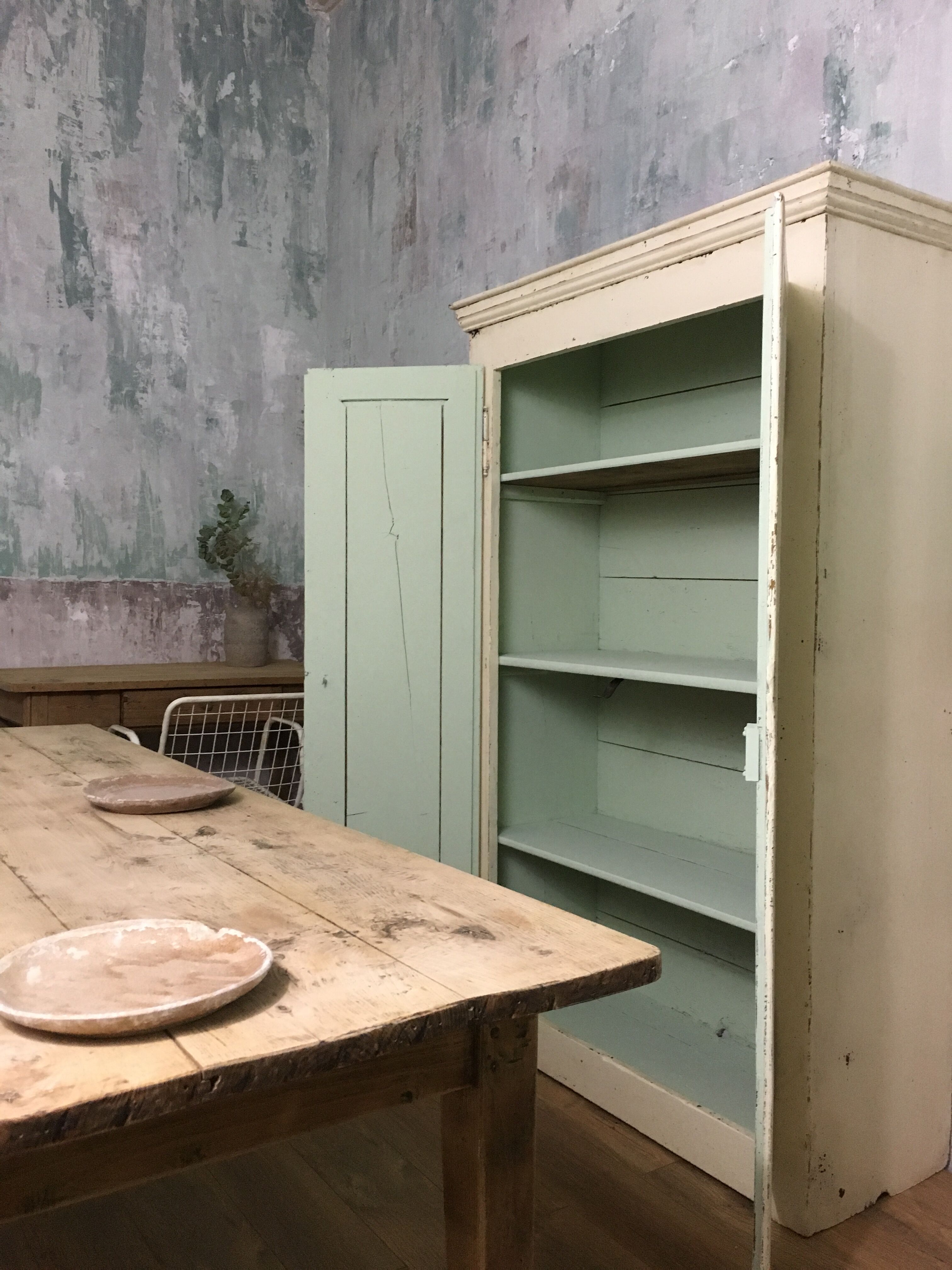Old wardrobe, aged white patina
