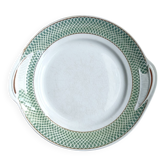 Round vintage plate with handles, Saint Amand Annabello model, green checkered.