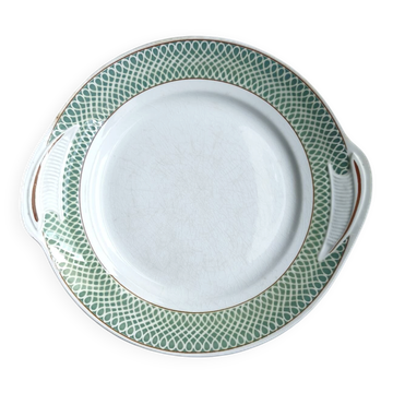Plat rond vintage à poignées Saint Amand modèle Annabello damier vert
