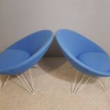 Paire de fauteuils bas bleus italien 1950