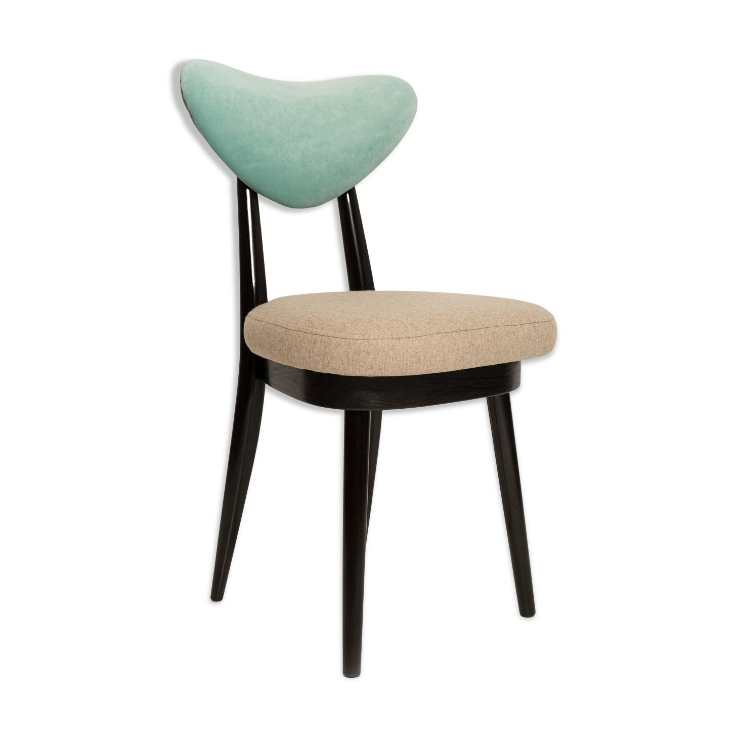 Beige and green mixed wool heart-shaped chair, mid-century, Europe, 1960s.