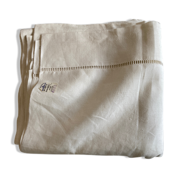 Drap de réserve en toile fil de lin Le Bon Marché 1960 à jours