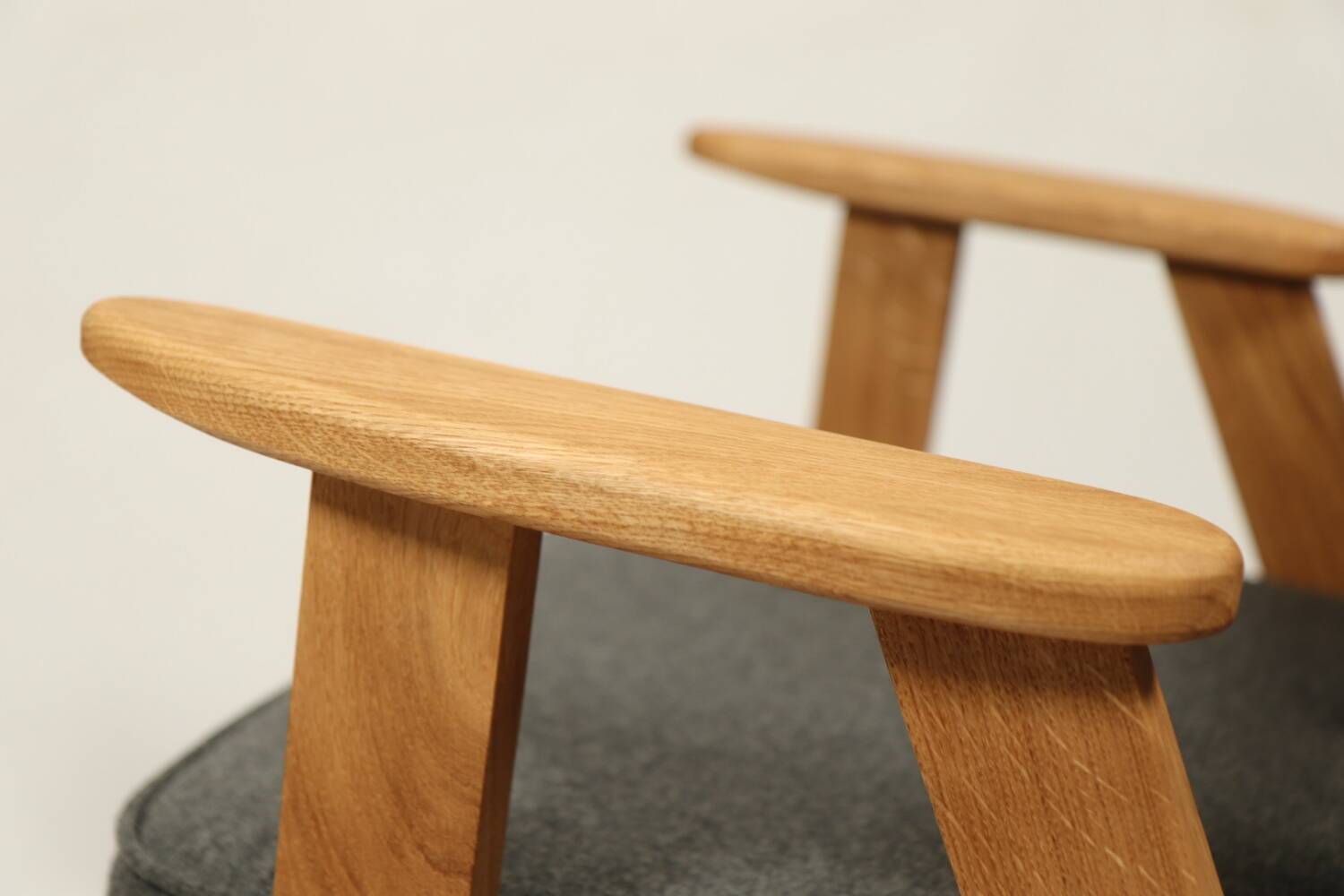 Vintage armchair anthracite gray natural wool oak wood