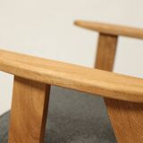 Vintage armchair anthracite gray natural wool oak wood