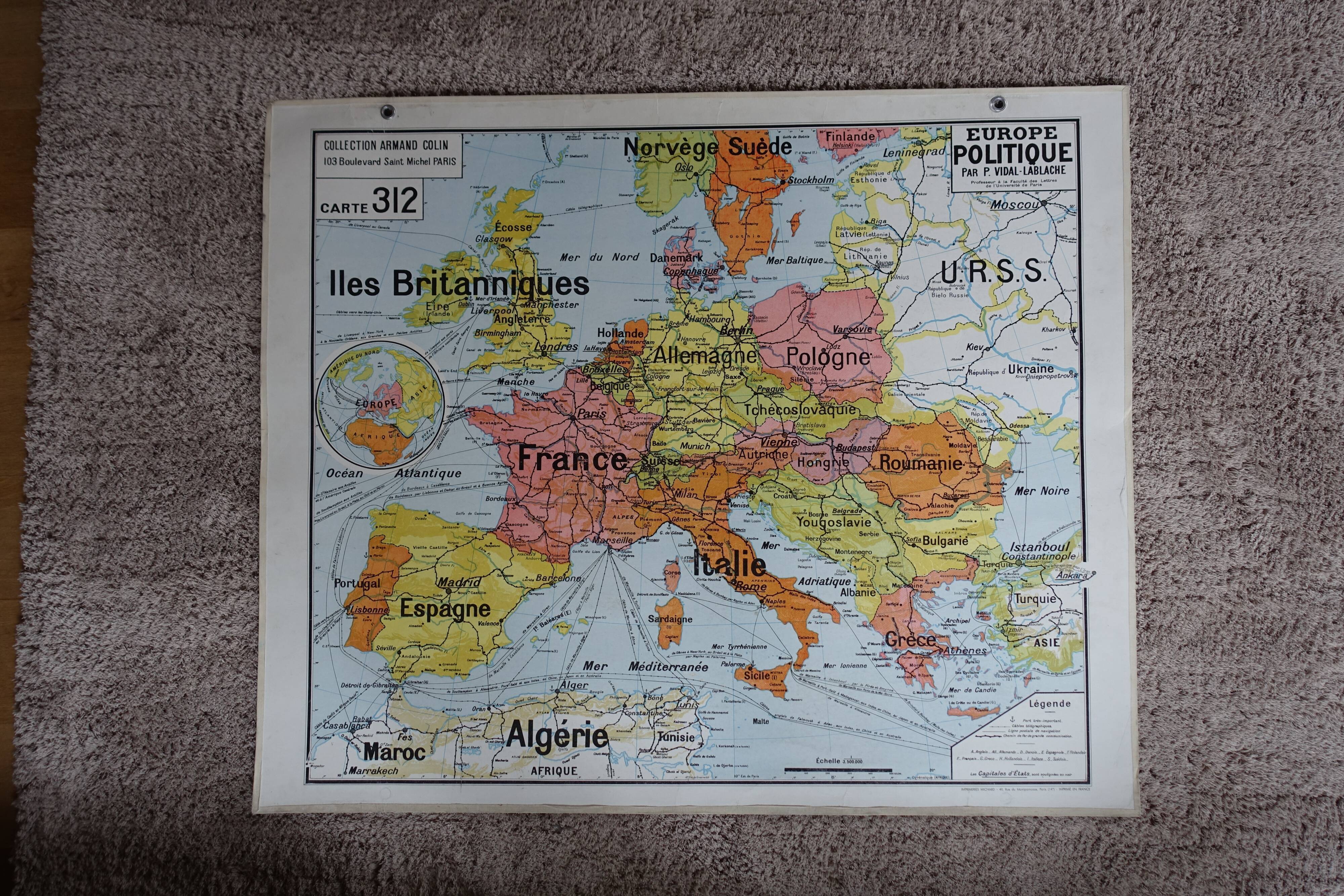 Old school map Vidal Lablache 312 Political and geographical Europe
