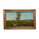 Antique oil painting on panel landscape figures cows - 19th century