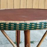 Table ronde en bois et rotin