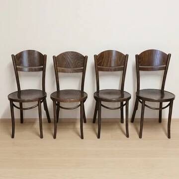 Set of 4 ton wooden dining chairs, 20th century, czechoslovak, 90 × 46 cm
