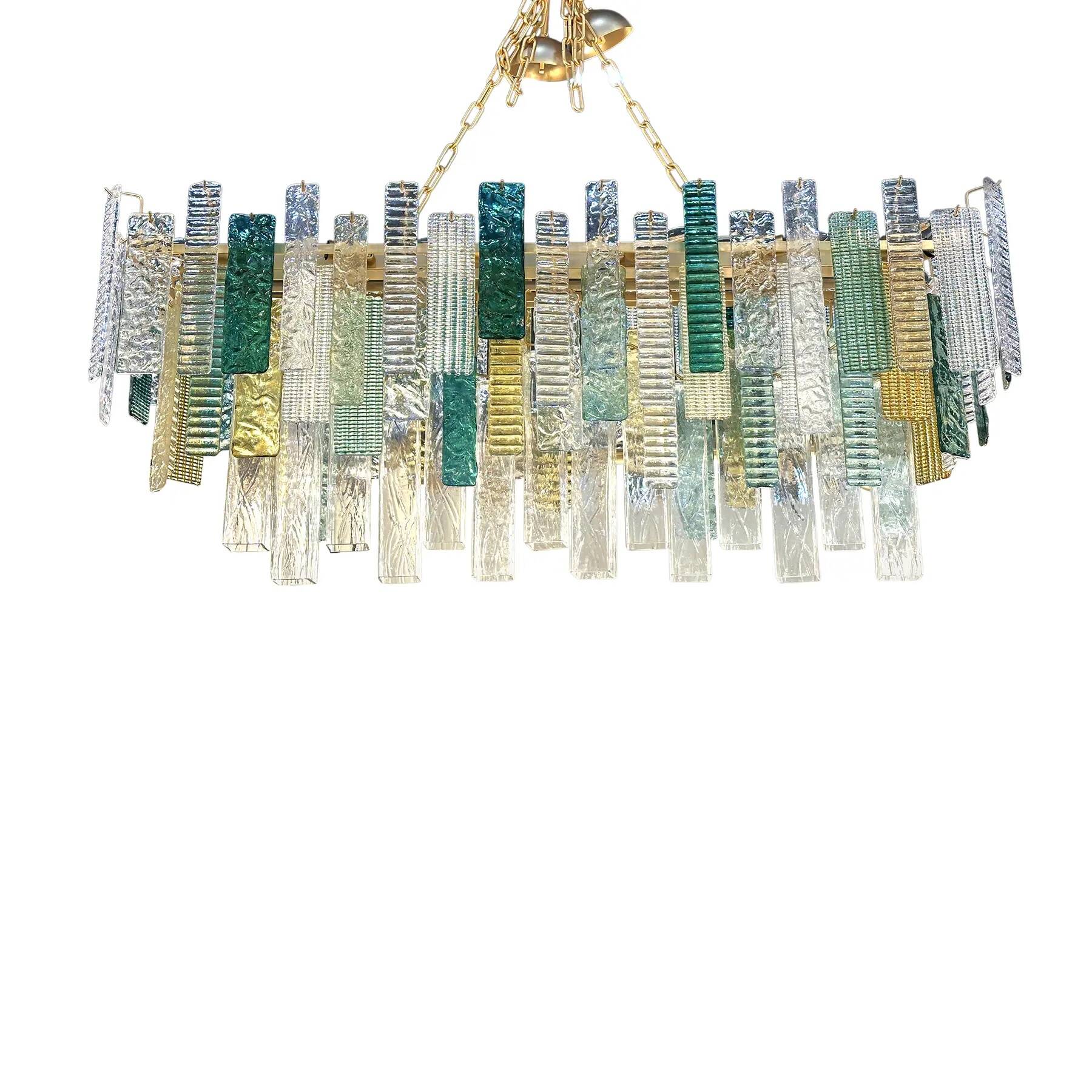 Large Italian Murano Glass “Listelli” Chandelier with Rectangular Strip