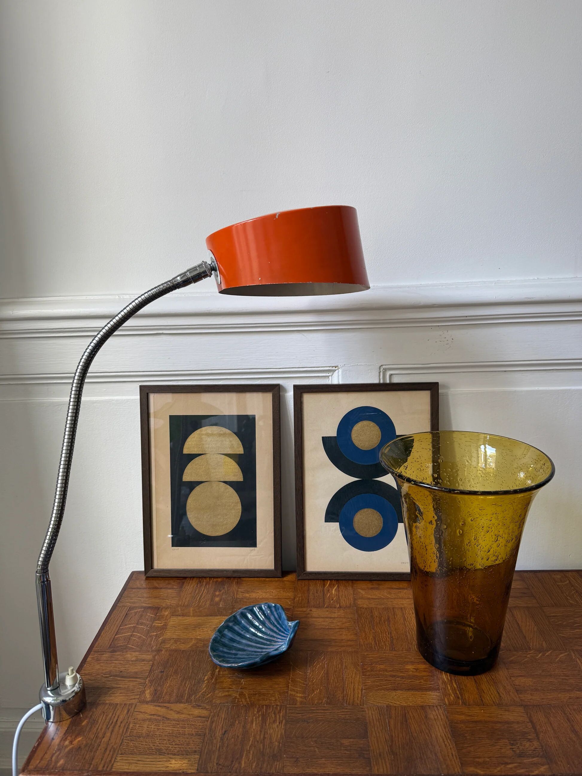 Orange workshop lamp with a clamp – 1970s