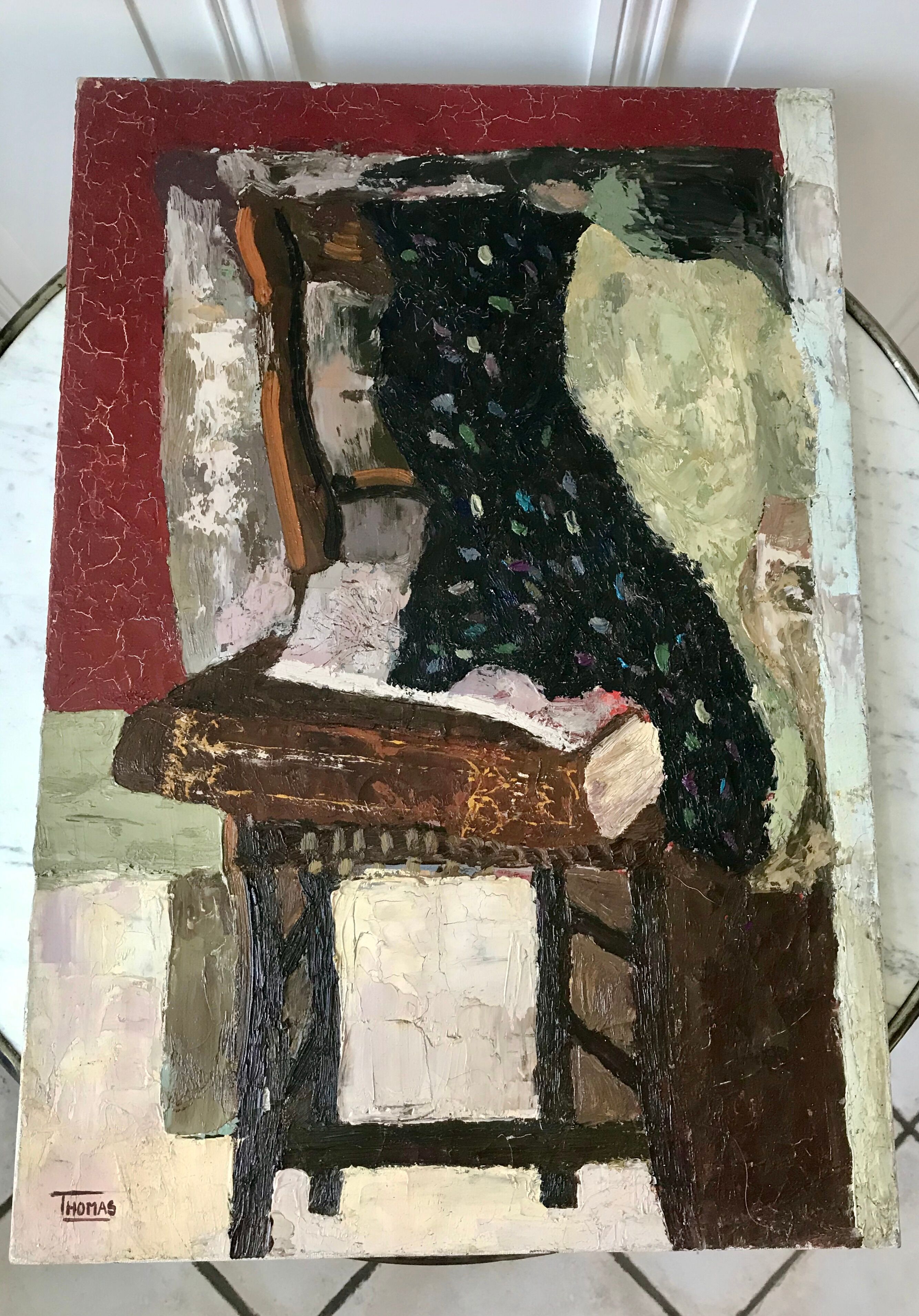 Oil painting on canvas Still life chair signed 50s