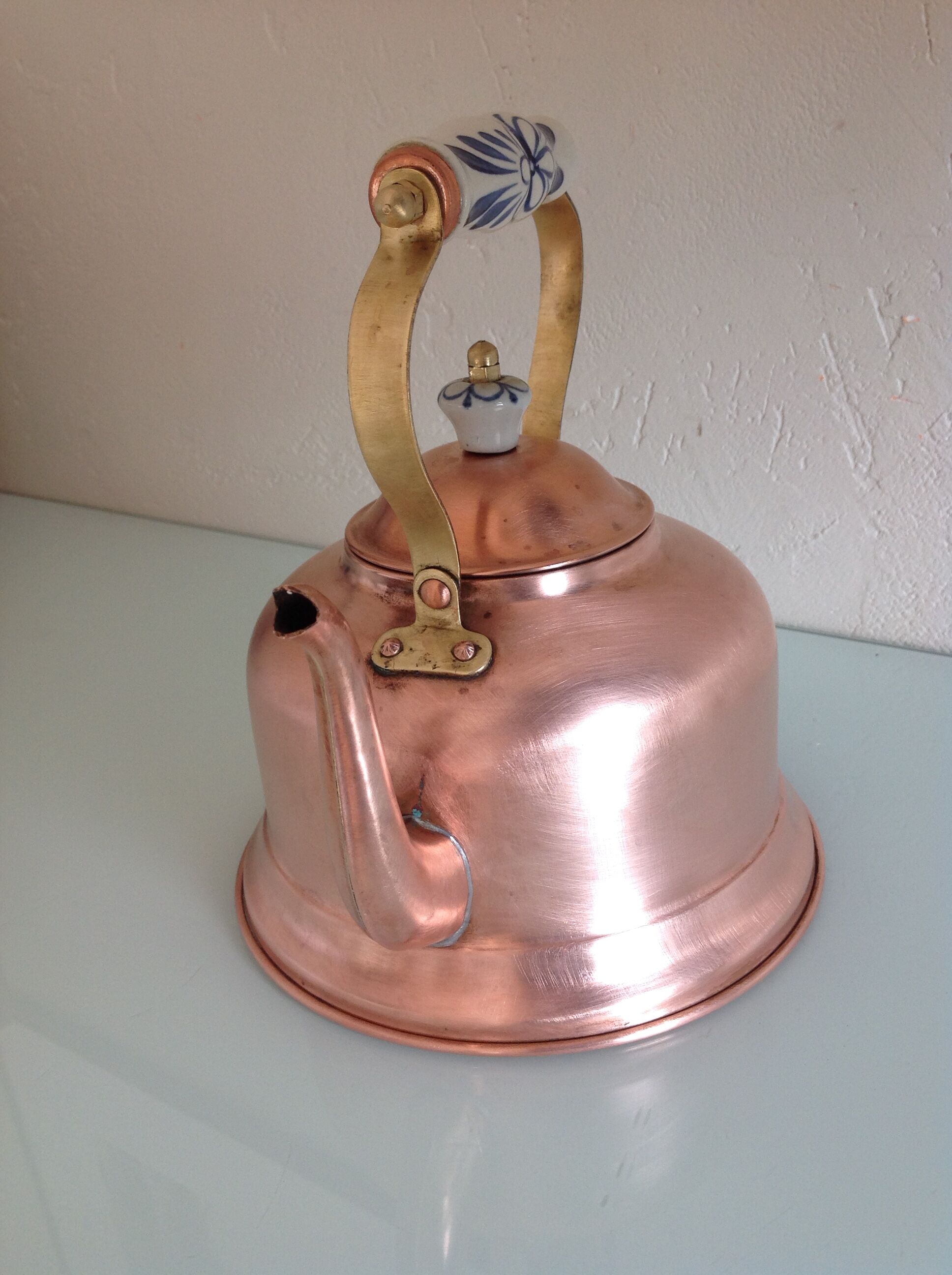 Old brushed red copper kettle / vintage 50-60s