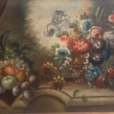 Peinture à l'huile sur toile nature morte aux fleurs, début du XIXe siècle
