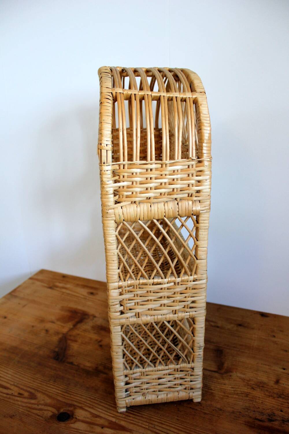 Small vintage rattan bookcase shelf