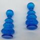 Duo of vintage blue glass bottles / carafe, Empoli, Italy
