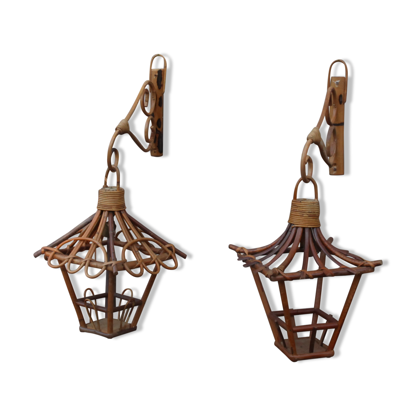 Pair of rattan wall lamps